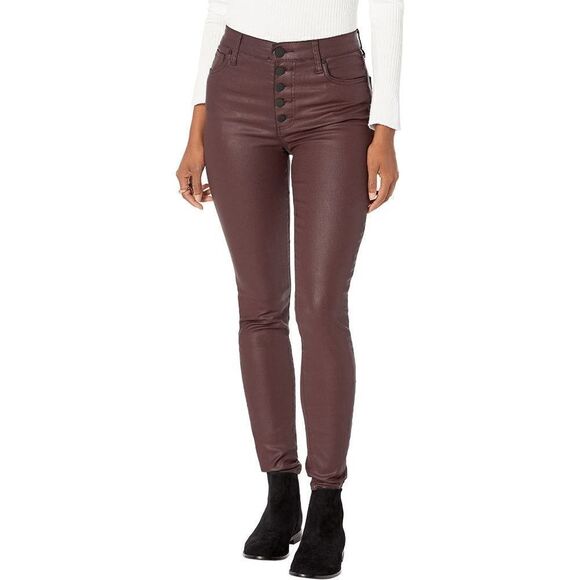 Kut from the Kloth Mia High Rise Skinny Wet Look Bordeaux Jeans 14 NWT - Picture 8 of 11
